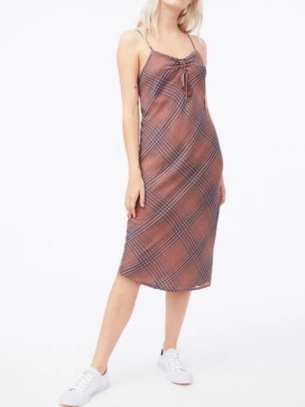 Aeropostale Midi Dress Preppy Plaid Dusty Rose Small,  Adj Strap. Size small